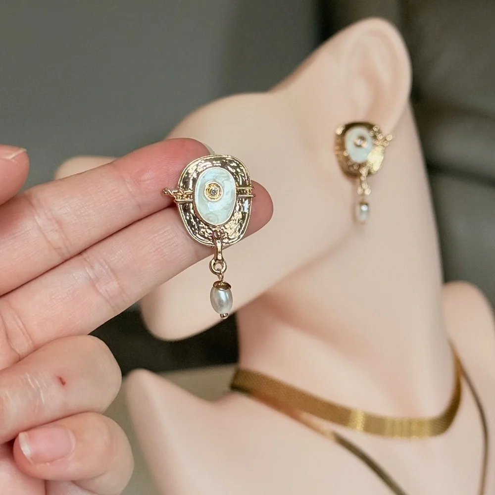 Gold and White Pearl Drop Earrings